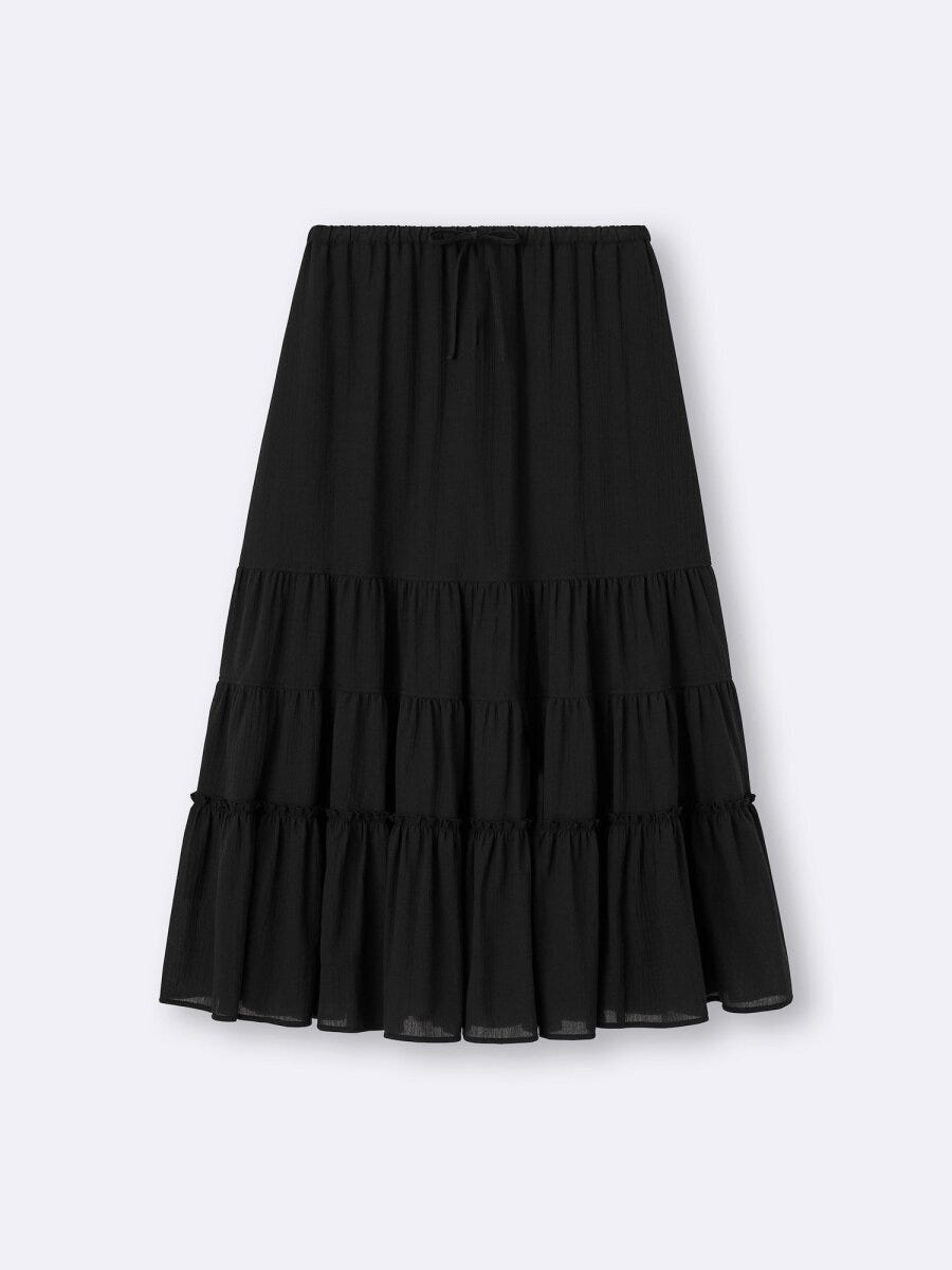 2026gu春夏大人女性おすすめ黒ティアードフレアスカート