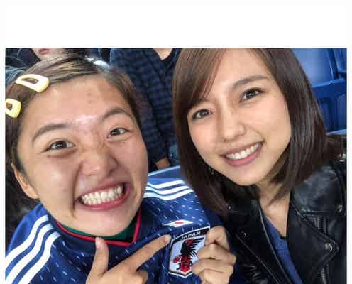真野恵里菜、夫・柴崎岳をスタジアムで応援 日本代表はウルグアイに劇的勝利