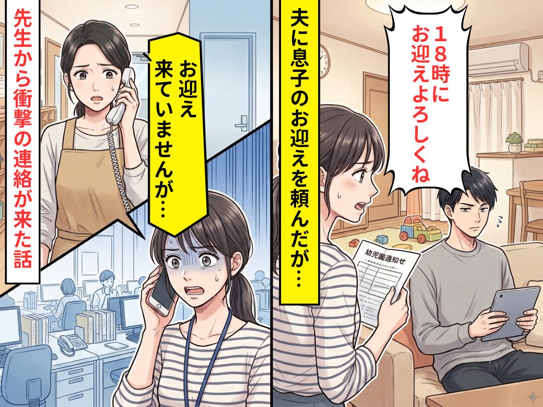 夫に息子の”保育園のお迎え”をお願いし、仕事をするも⇒「来ていませんが…」ゾッとする事実が明かされた話