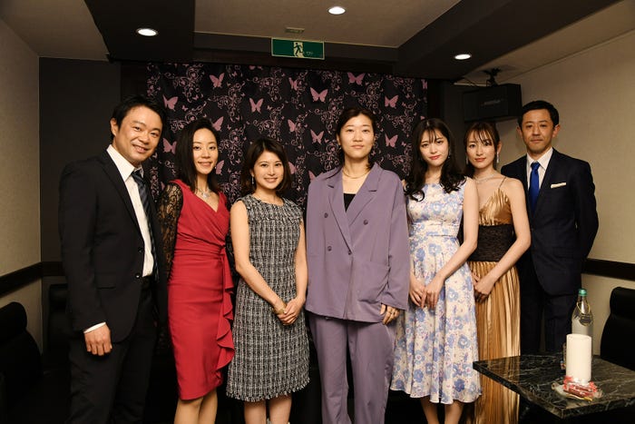 (左から)尾上寛之、大西礼芳、佐津川愛美、ヒコロヒー、松村沙友理、宮下かな子、濱津隆之 (C)テレビ朝日
