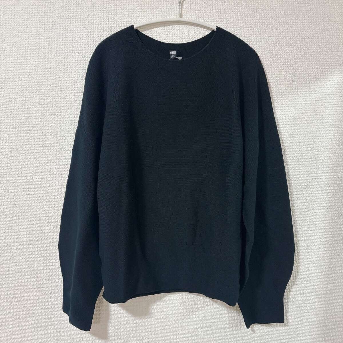 ユニクロ3Dコットンクルーネックボリュームスリーブセーター　BLACK