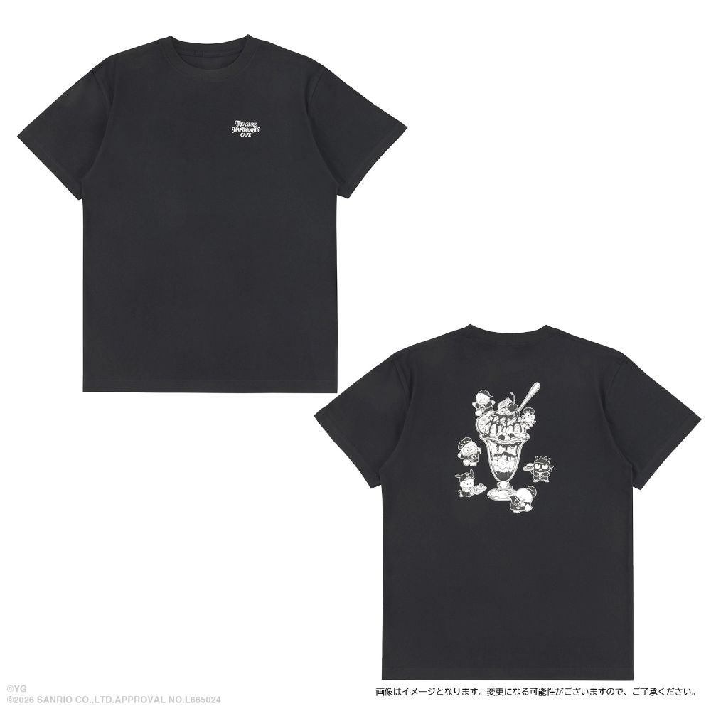 【TREASURE×HAPIDANBUI CAFE】Tシャツ(BLACK)　　税込5,900円（C）2026 SANRIO CO., LTD. APPROVAL NO. L665024 （C）YG. All rights reserved.