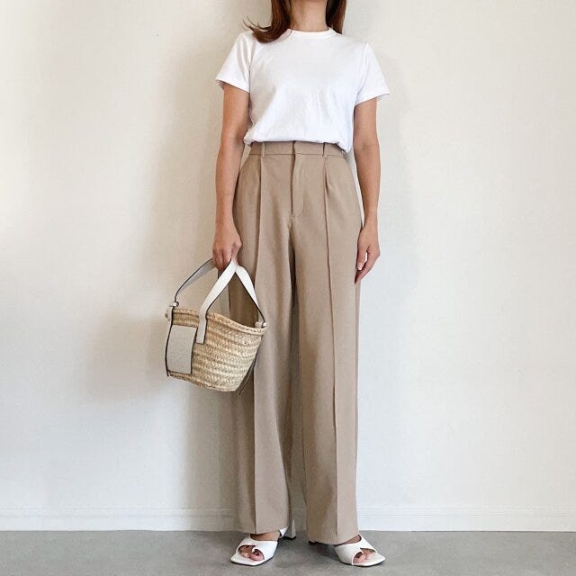 シンプルT　ワイドパンツ　楽ちん　NG　コーデ