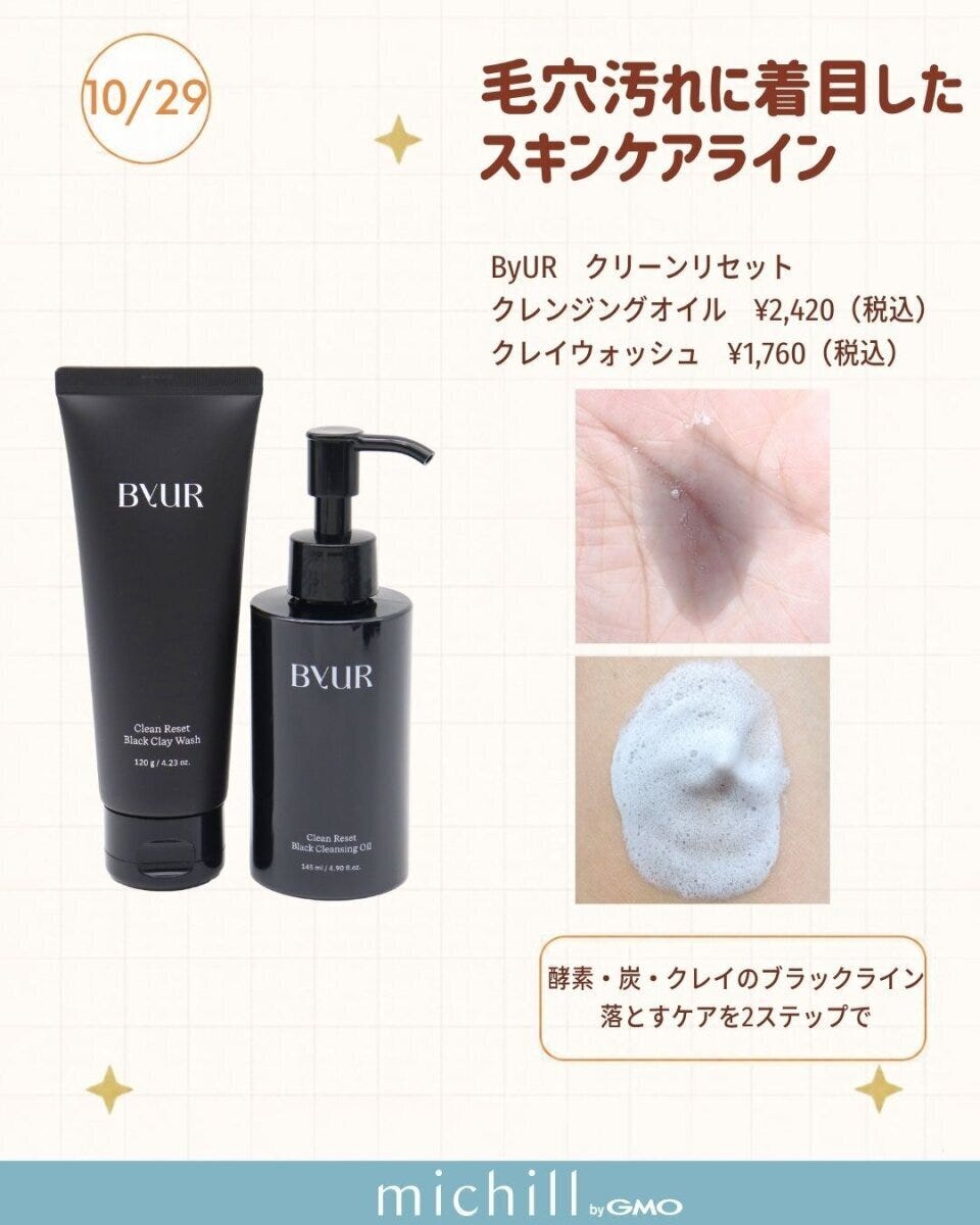 ByURの黒いクレンジングオイルとクレイウォッシュ、手のひらのテクスチャー