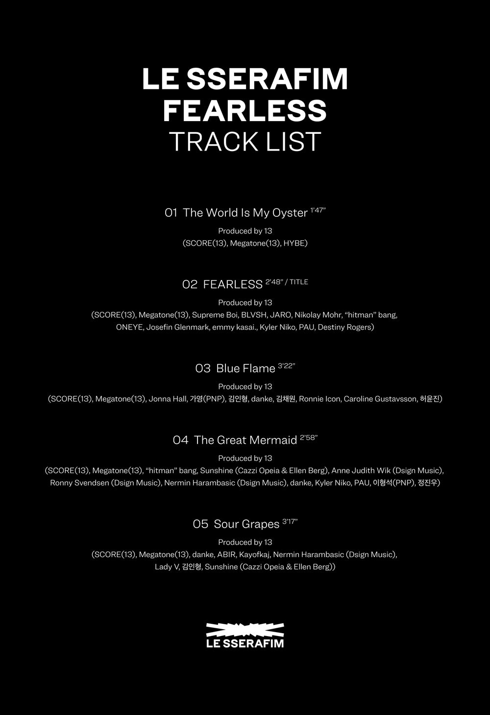 LE SSERAFIM『FEARLESS』トラックリスト（C）HYBE LABELS JAPAN