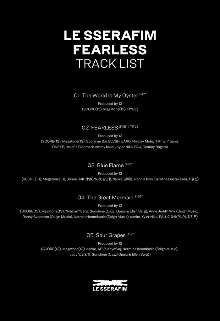 LE SSERAFIM『FEARLESS』トラックリスト(C)HYBE LABELS JAPAN