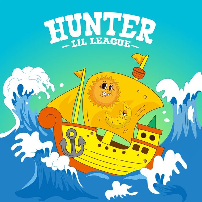 LIL LEAGUEデビューシングル「Hunter」ジャケット青背景(提供写真)