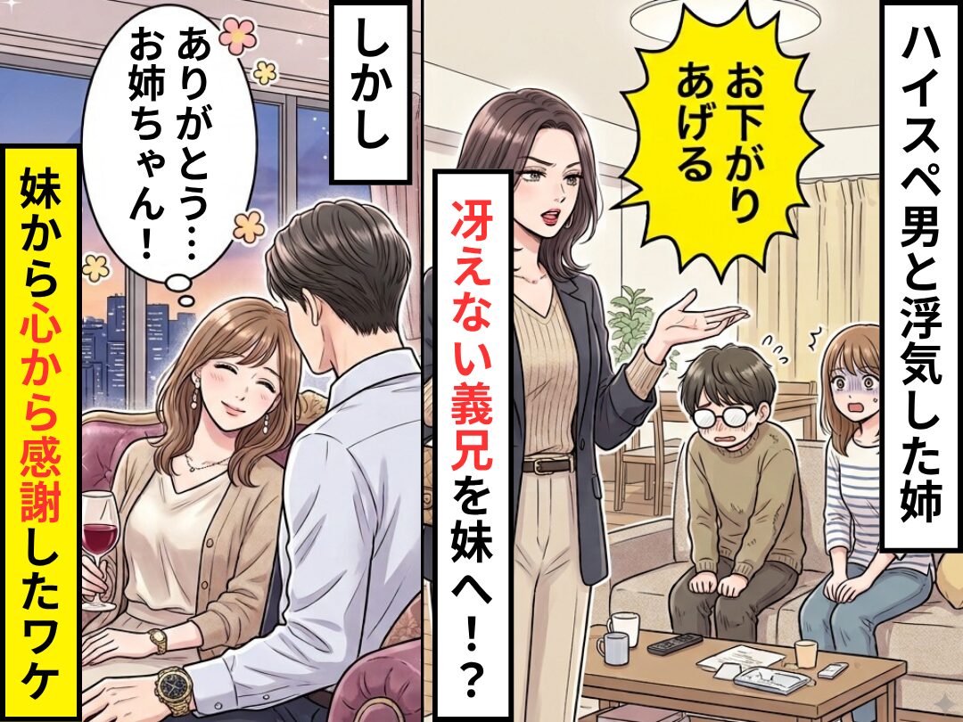 ハイスペ男と浮気した姉「お下がりあげる」冴えない義兄を妹へ！？しかし⇒妹が“心から感謝”したワケ