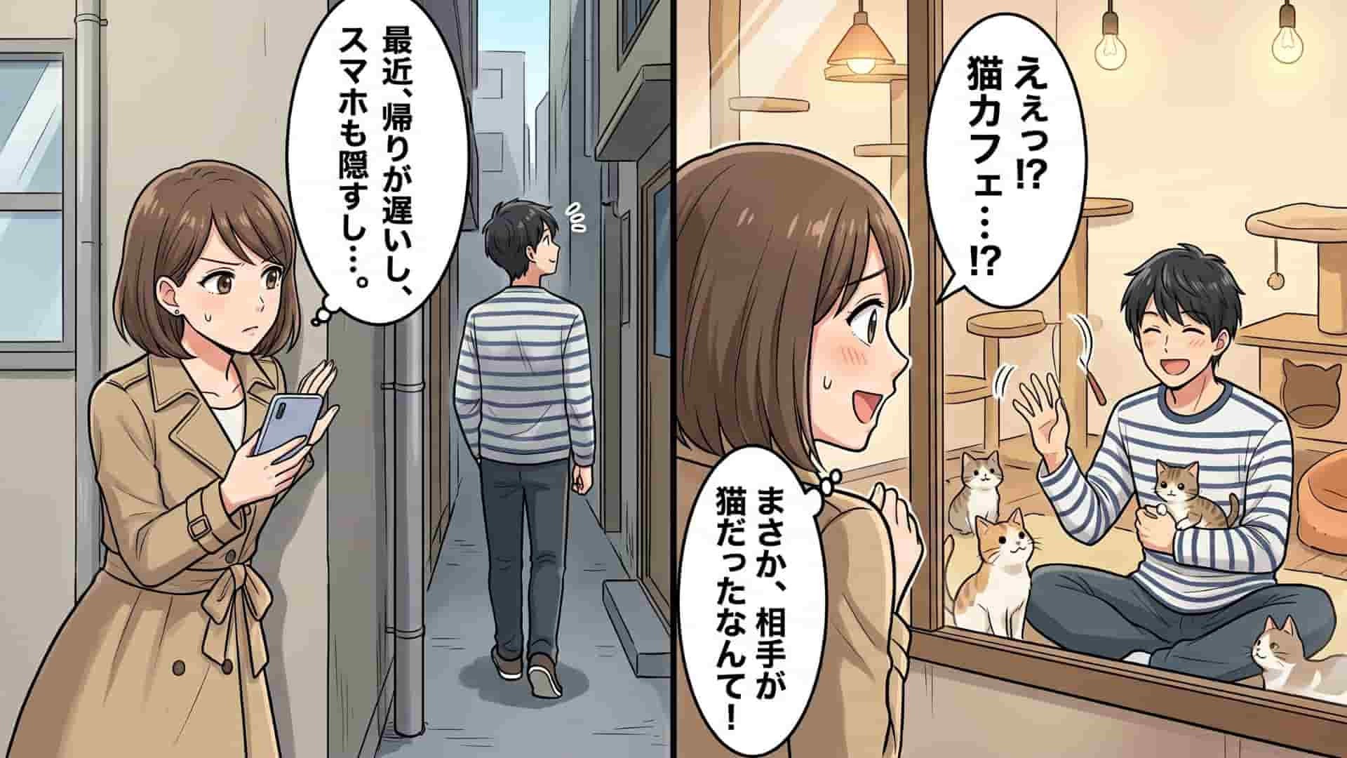 スマホを隠す彼氏を尾行すると『猫カフェ』に到着！？一件落着と思いきや、女の直感が暴き出した【まさかの真実】とは...！