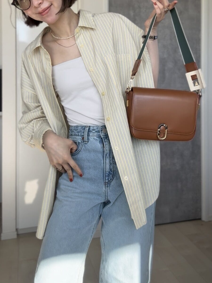 GUドルマンスリーブストライプシャツ GUドルマンスリーブストライプシャツとデニムコーデ