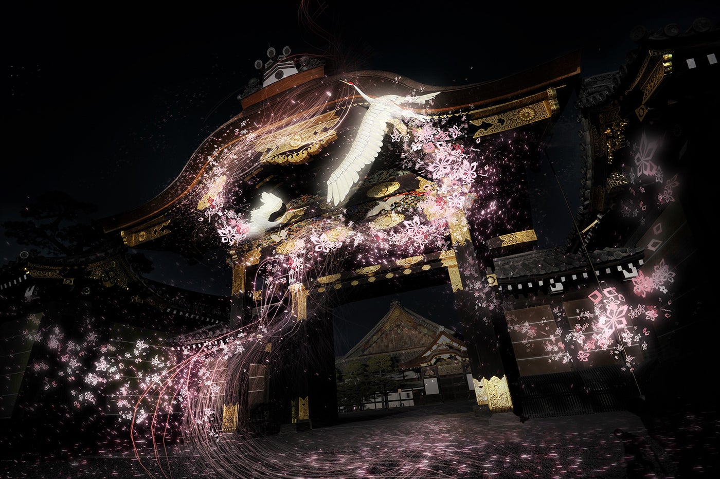 京都・二条城が桜に彩られる！プロジェクションマッピングで新感覚お花見体験 ／画像提供：株式会社ネイキッド