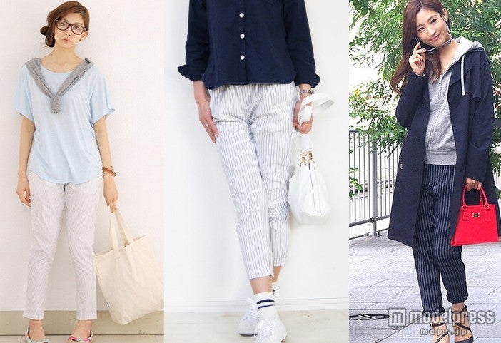 ピンストライプパンツで楽ちんなのにきれいめレディ