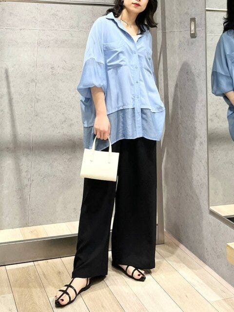 黒ワイドパンツコーデ1