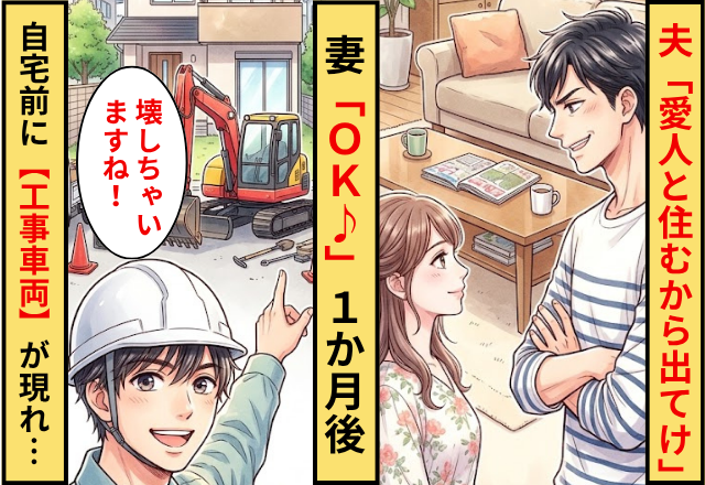 夫「愛人と住むから出てけ」妻「OK♪」⇒1ヶ月後「壊しちゃいますね」【工事車両】が現れ…夫＆愛人「えっ」
