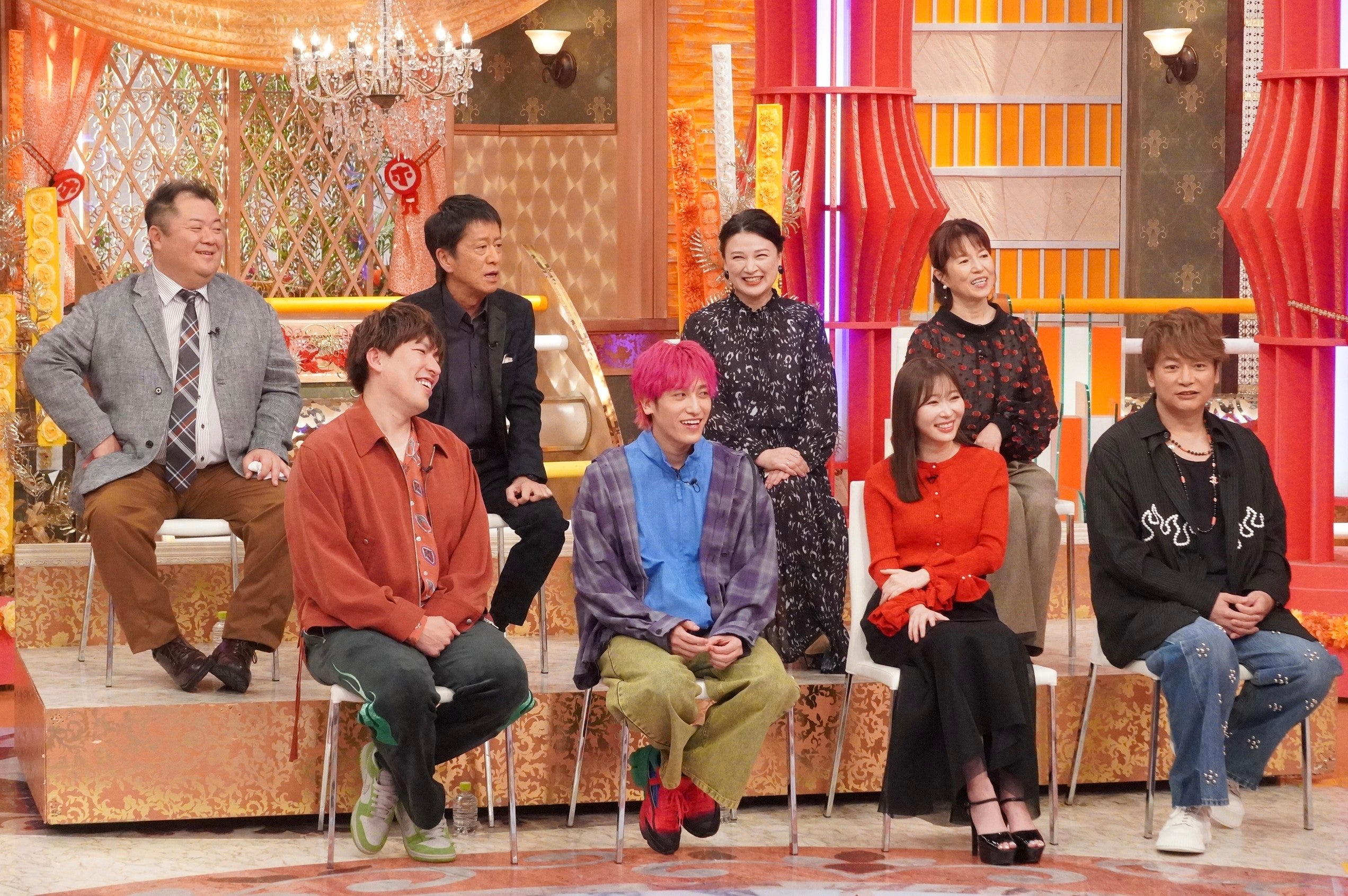 （後列左から）小杉竜一、吉田敬、島崎和歌子、磯野貴理子（前列左から）りんたろー。、兼近大樹、指原莉乃、香取慎吾（C）フジテレビ