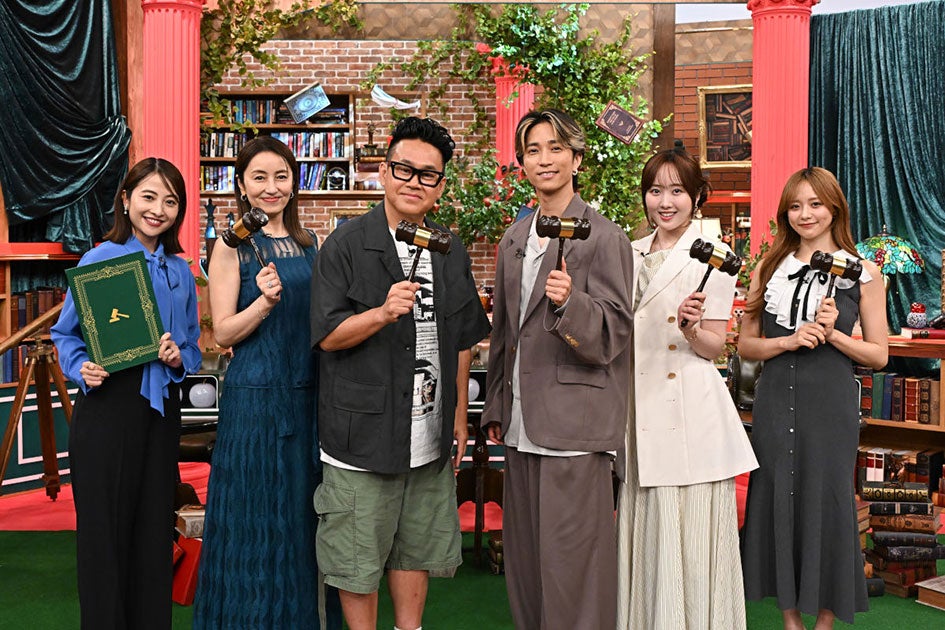 （左から）日比麻音子アナ、矢田亜希子、宮川大輔、田中樹、本田望結、森香澄（C）TBS