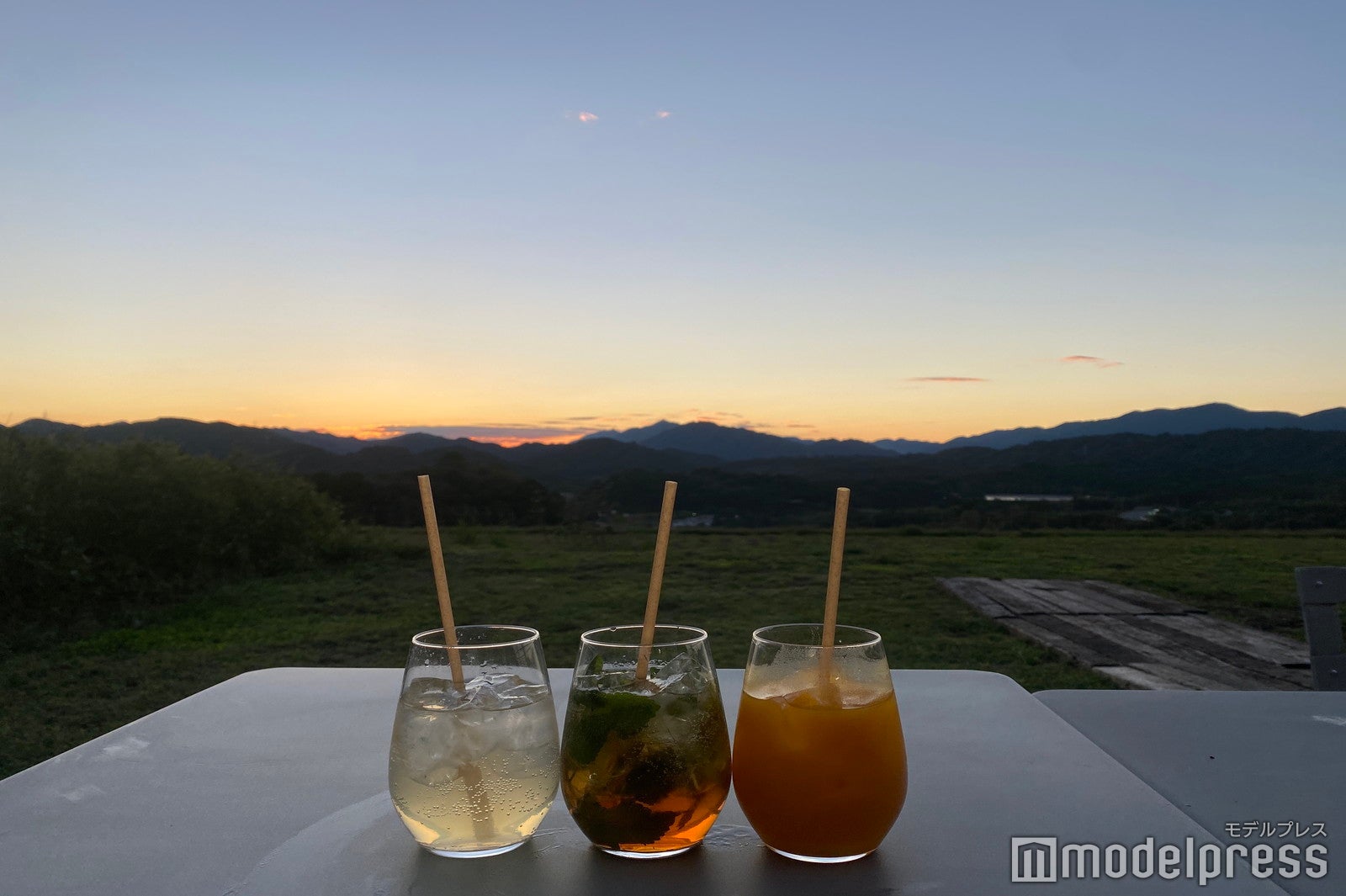 左から：青じそのジントニック、レモンバームのアールグレイティーソーダ、カボチャとオレンジのジュース（各750円）季節により内容が変更となる場合があります（C）モデルプレス