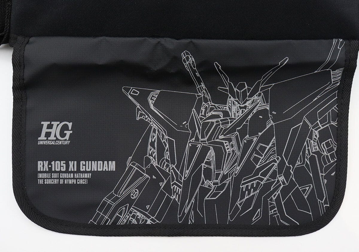 バッグフタのXiガンダムリフレクタープリントのアップ メッセンジャーバッグのフタ部分にHG