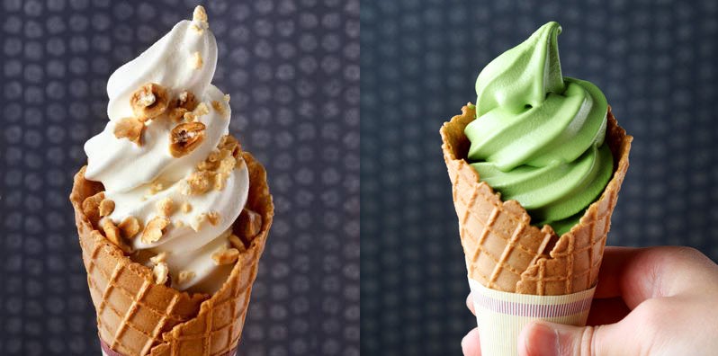 クリオロ【タカシマヤアイスワンダーランド特別企画品】抹茶ソフトクリーム、ミルキーソフトクリーム￥540／画像提供：横浜高島屋