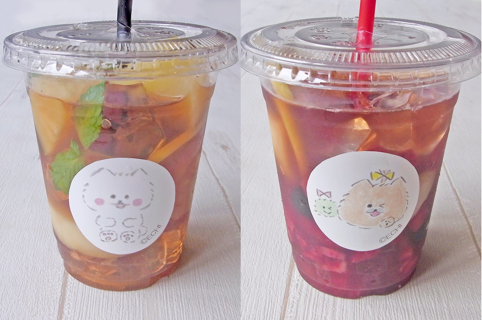 ぽんぽめちゃんのビューティーフルーツティー650円、ほわころちゃんのさわやかフルーツティー650円／画像提供：東急ハンズ