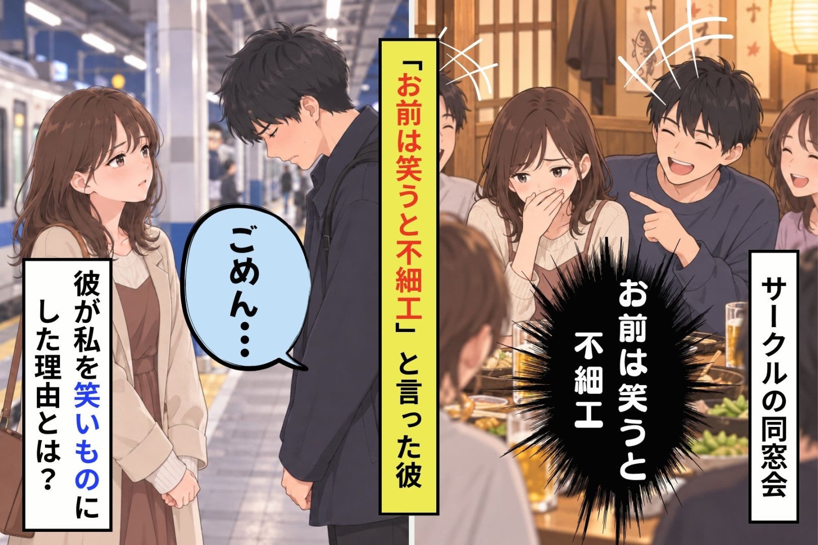 「お前は笑うと不細工」と同窓会の座敷で言った彼を、駅のホームで問い詰めた話