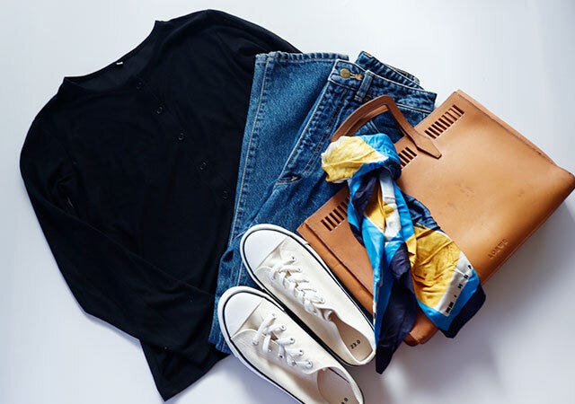 しまむら　カーディガン　ブルーデニム　カジュアル　コーデ