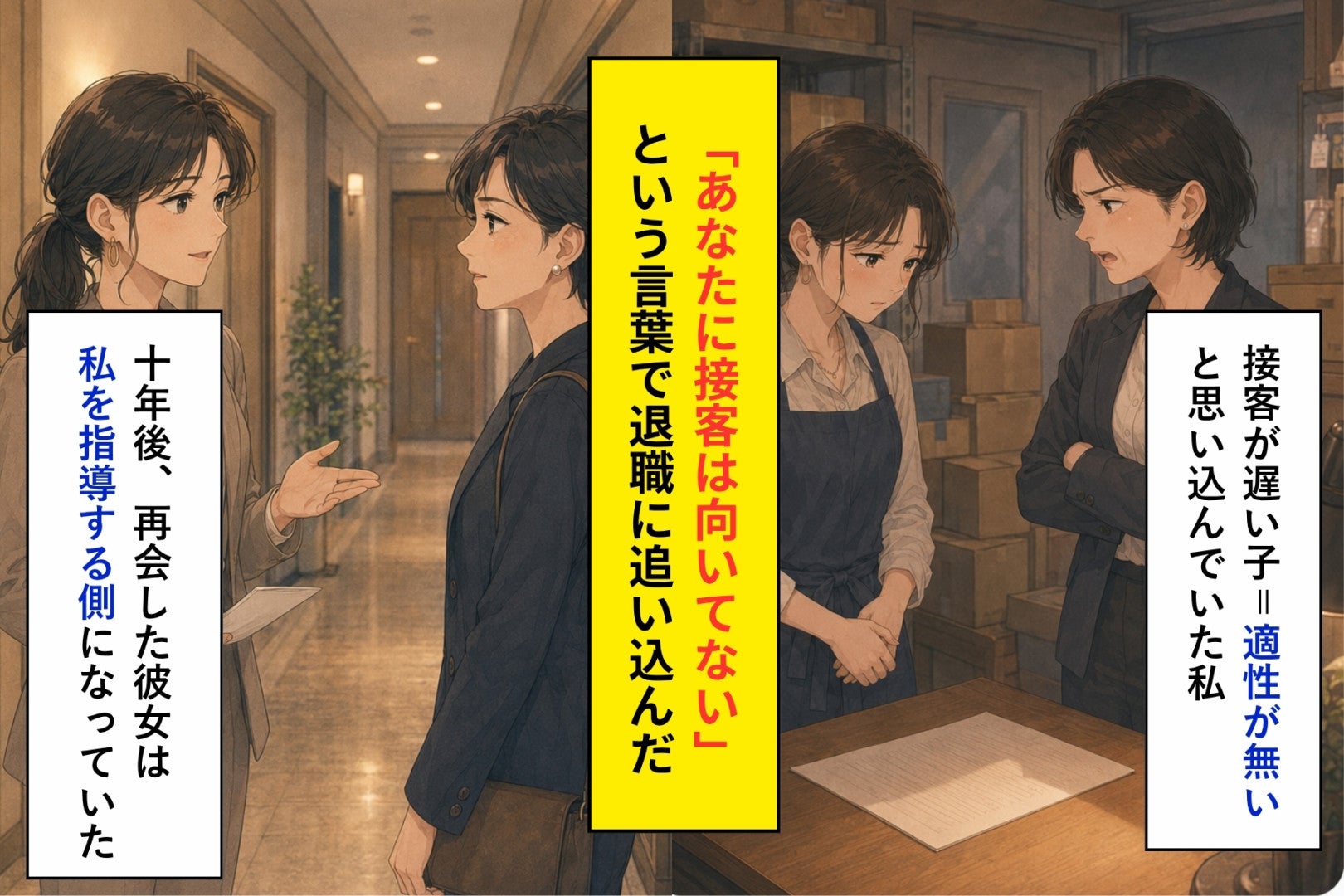 １０年前に「接客は向いてない」と言い切った私→研修の講師は、辞めたあの子でした