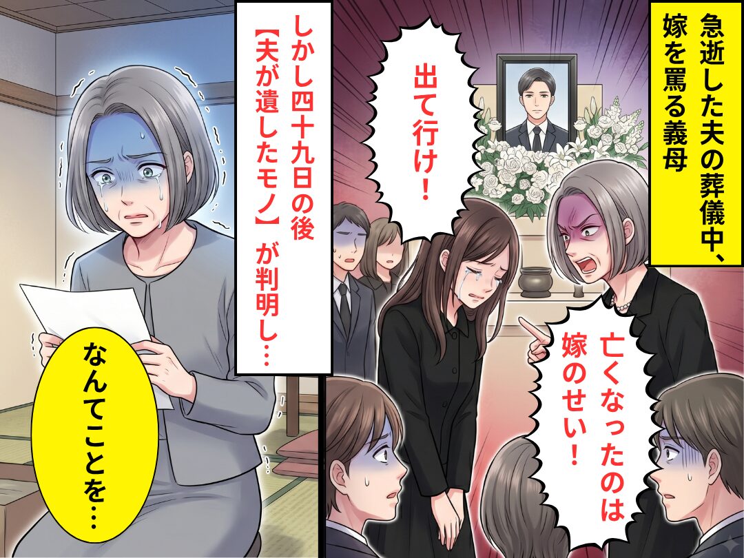 夫が急逝すると、義母「嫁のせいだ！出て行け！」しかし⇒【夫の遺したモノ】が判明し…義母「私なんてことを…」