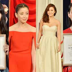美女がドレスアップで集結「第38回日本アカデミー賞」／左から：小松菜奈、宮沢りえ、大島優子、能年玲奈【モデルプレス】