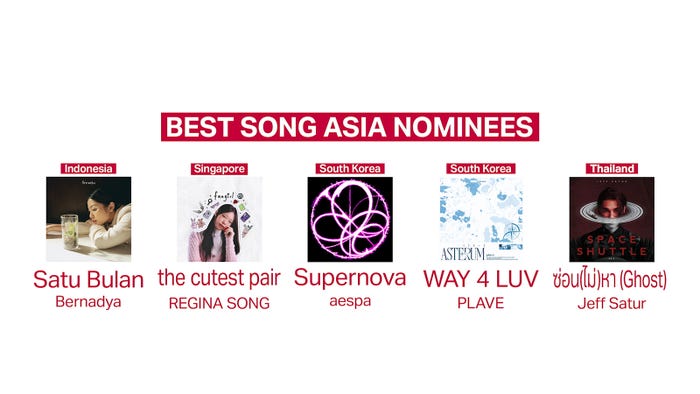 「MUSIC AWARDS JAPAN 2025」最優秀アジア楽曲賞ノミネート一覧(提供写真)