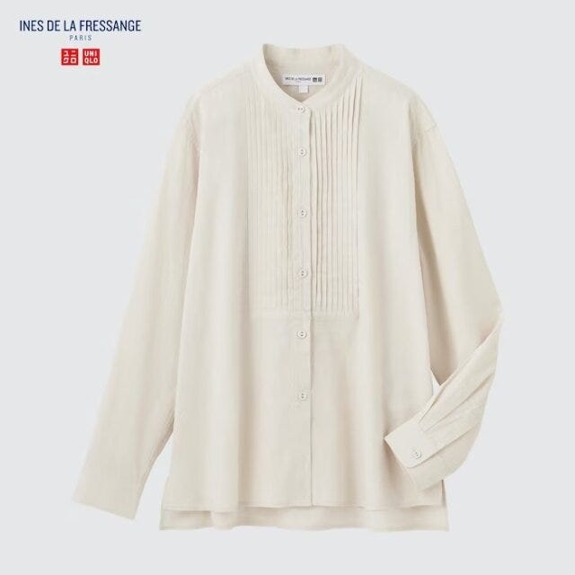 ユニクロ　uniqlo　レディース　おすすめ　オススメ　コスパ　2023　春　高見え　トップス　リネンコットンピンタックシャツ　ピンタック　シャツ　コラボ　イネスドラフレサンジュ　イネス・ド・ラ・フレサンジュ　イネス