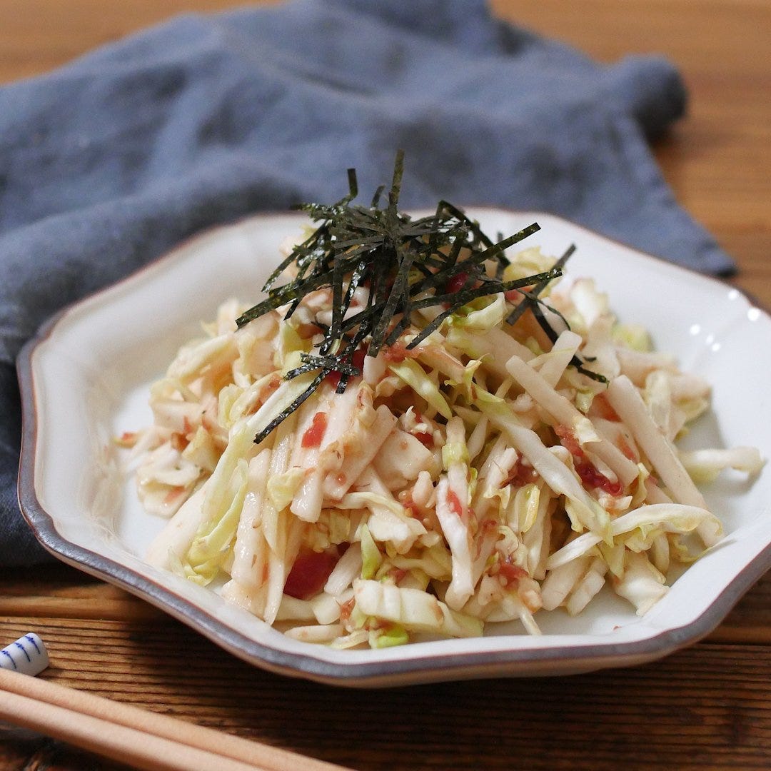 さっぱり副菜。長芋とキャベツの和風コールスロー