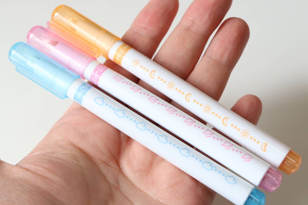 ローラー付カラーペン（雲、宇宙、月と太陽、3本）　文具