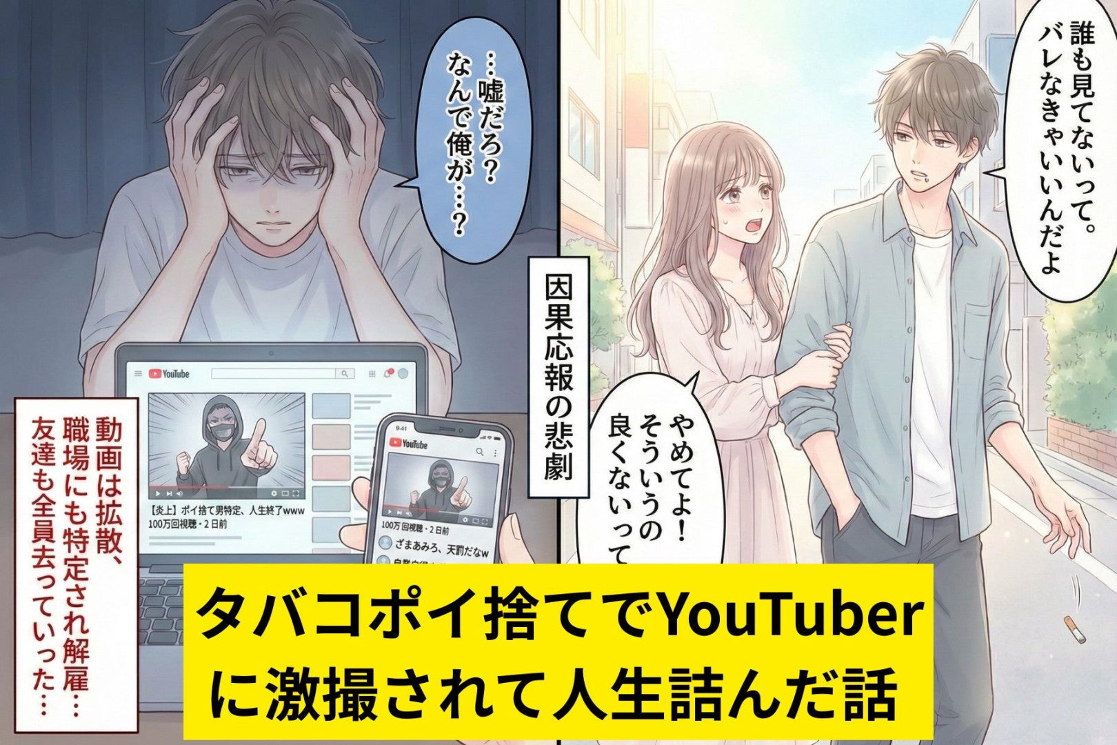 「バレなきゃいいんだよ」元カレのポイ捨てが登録者100万人のYouTuberに激撮されて人生詰んだ話