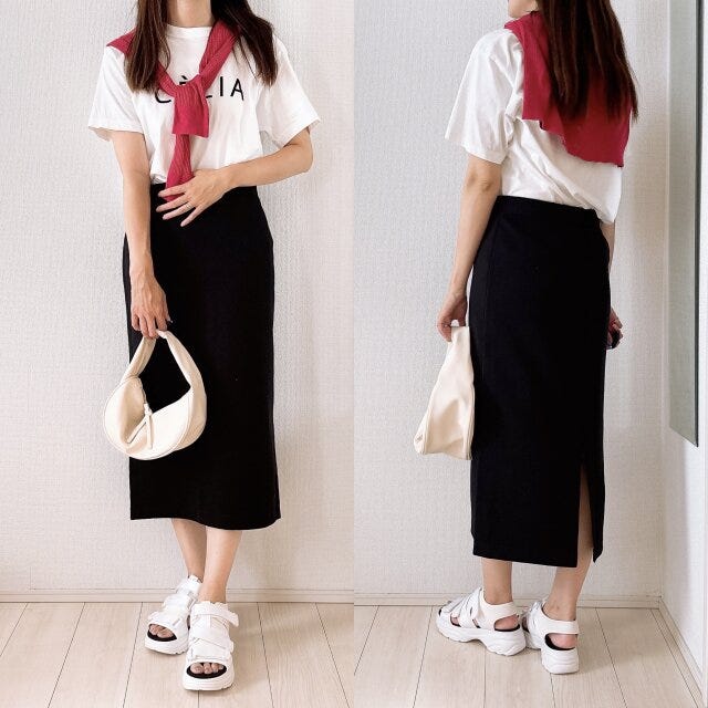 ユニクロ　ドライスウェットナローマキシスカート　コーデ
