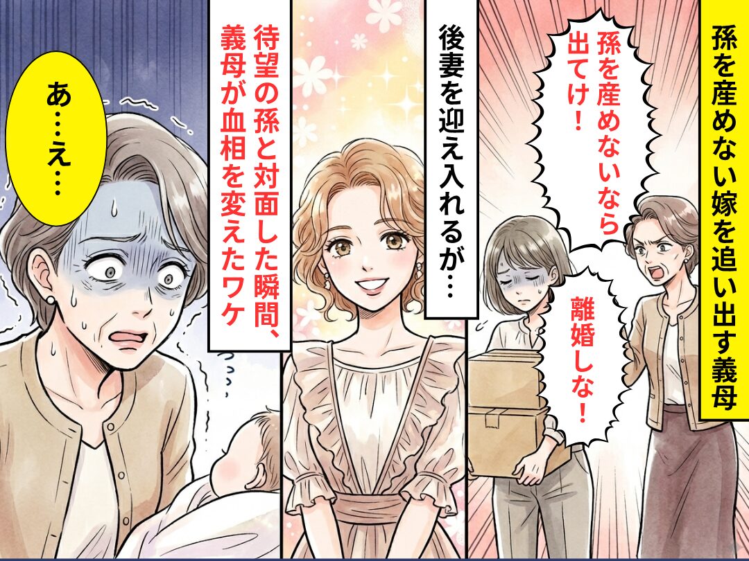 孫を産めない嫁を追い出し、後妻を迎え入れた義母！？しかし⇒待望の孫と対面した瞬間、義母「あ…え…」血相を変えたワケ