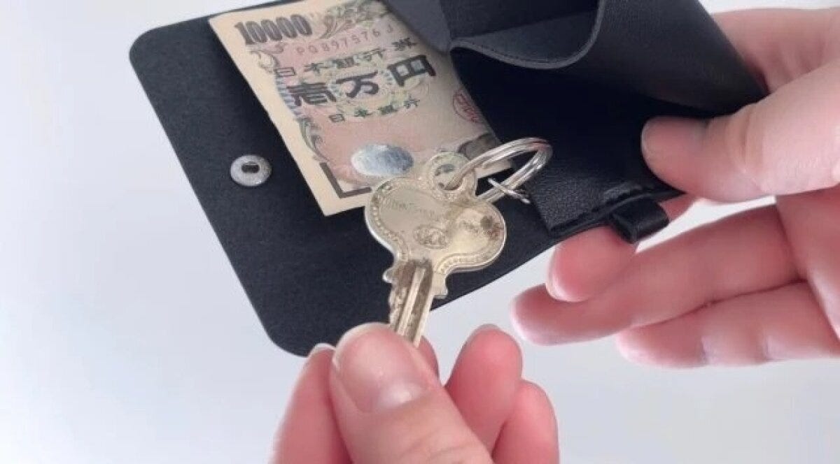 ダイソー　レザー調マルチウォレットケース（キーリング付、ベーシック）　使用例　キーリング