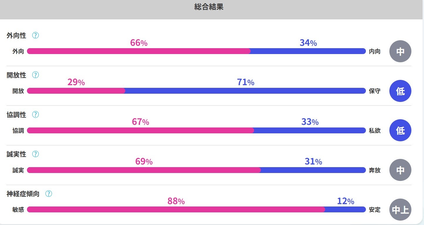 前田さんの「Big5性格特性」結果