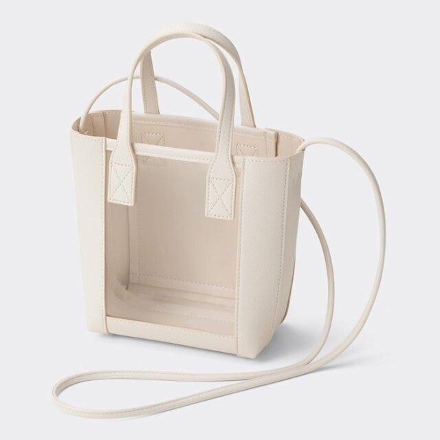 GU　メッシュ×ワイドパンツ　今っぽカジュアル　肌見せ　EccO　イラスト　クリアミニショルダーバッグ