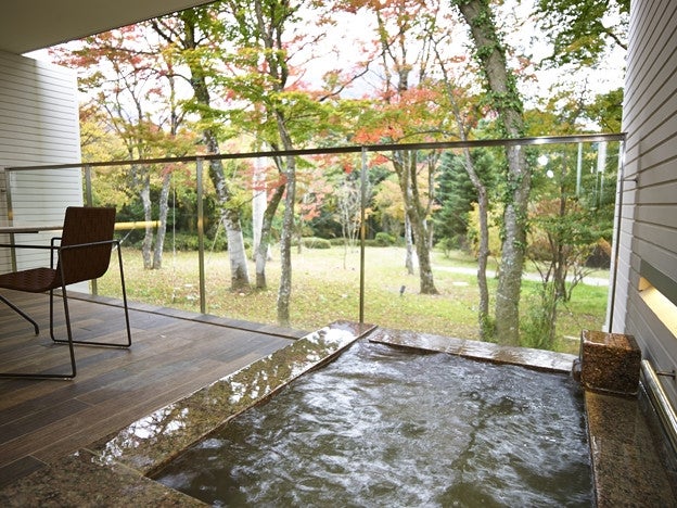 温泉露天風呂付きツインの客室／画像提供：小田急エージェンシー