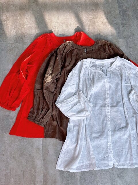 coca　ビッグガーゼシャツ　Red　Brown　White