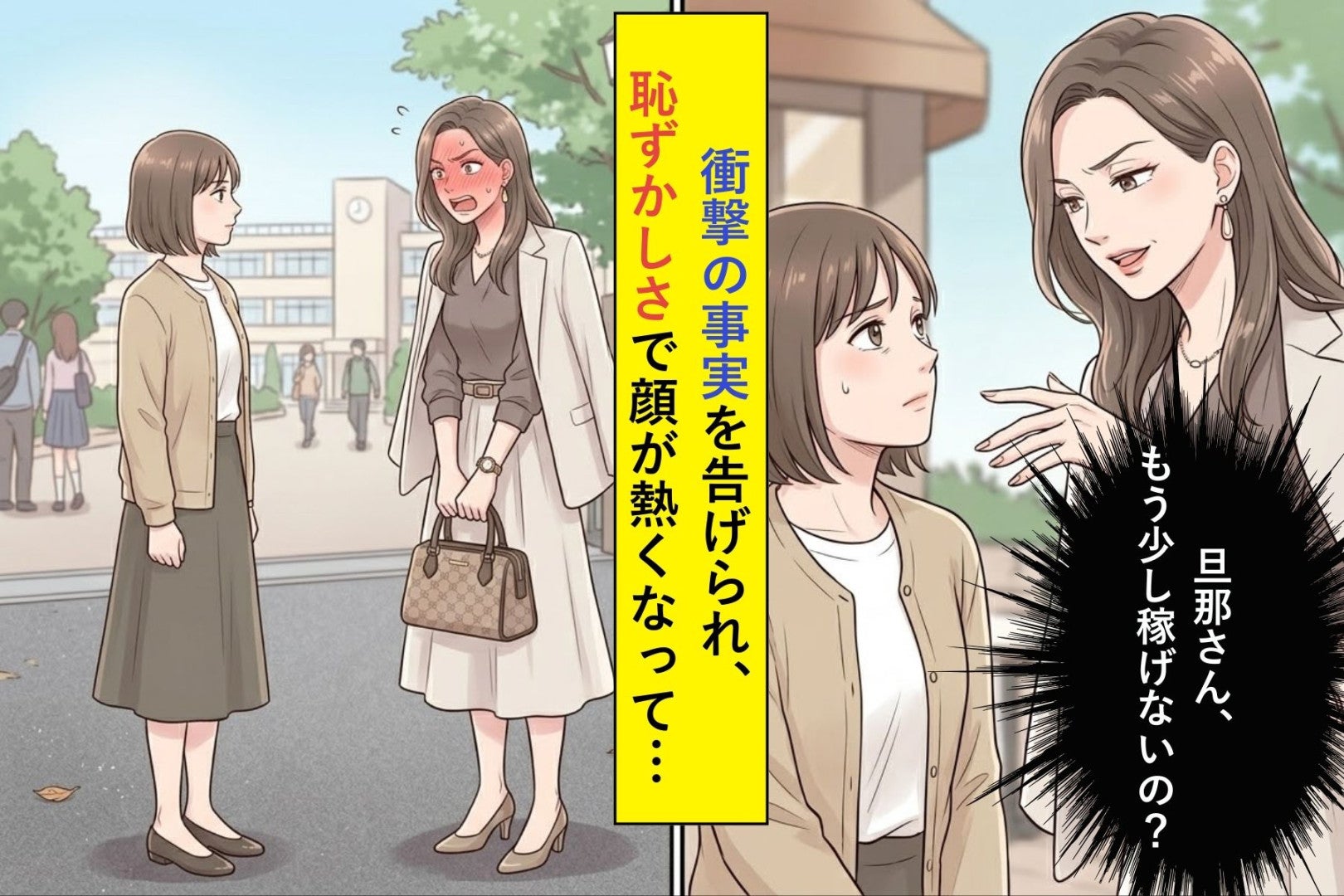 ママ友に年収マウントを言い続けた私→衝撃の事実を告げられ、恥ずかしさで顔が熱くなって...