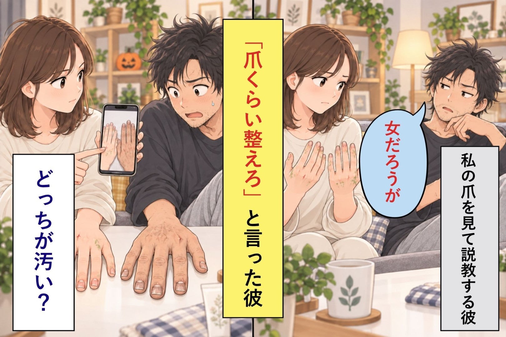 花屋で働く私に「爪くらい整えろ」「女だろうが」と言った彼。ローテーブルに２人の手を並べた結果