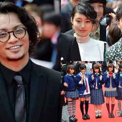 映画祭史上初の那覇レッドカーペットに出演した田中聖（左）、忽那汐里、岡田将生（右上）、NMB48（右下）