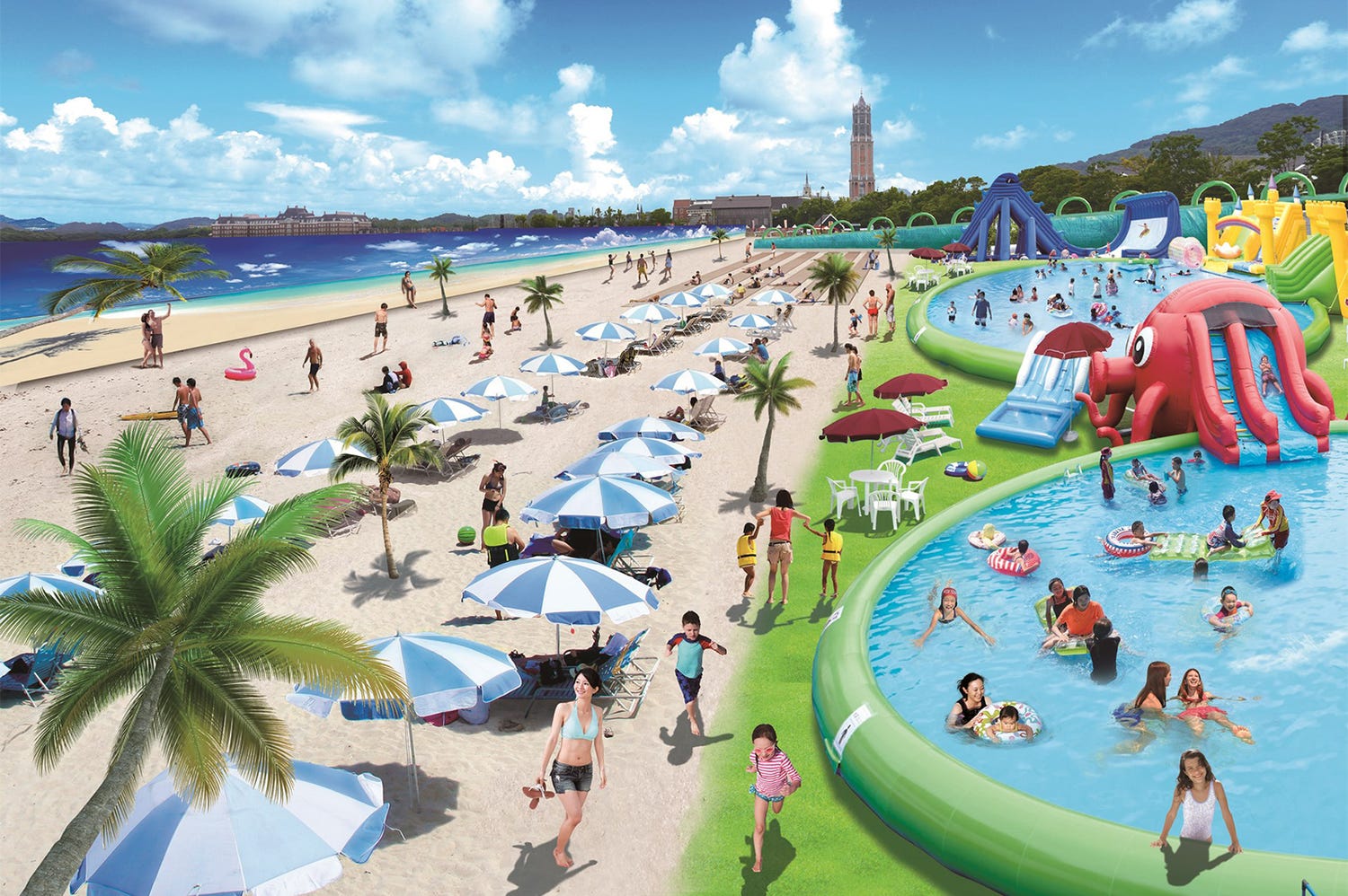 ハウステンボスに巨大ウォーターパークOPEN、スライダー&プールの南国ビーチ登場
