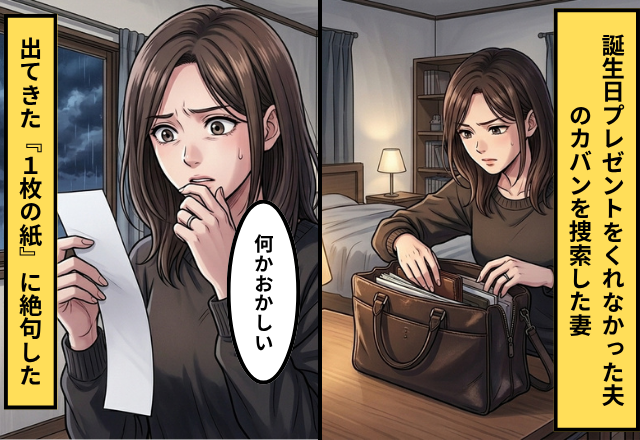 妻の誕生日にプレゼントをあげない夫！？だが夫の鞄から【一枚の紙】を見つけ…妻「何かおかしい」