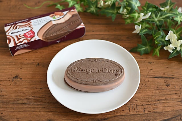 ハーゲンダッツクリスピーサンドのヘーゼルナッツプラリネを開封後正面から