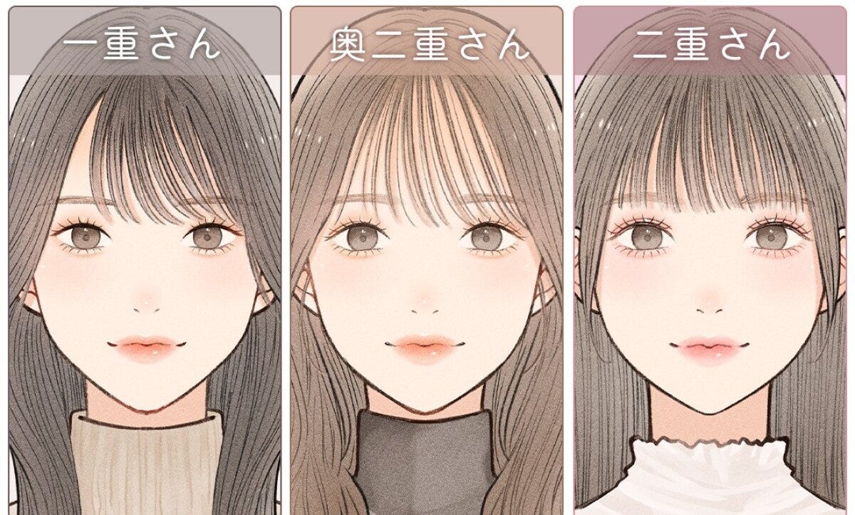 一重さん・奥二重さん・二重さんの3タイプ女性イラストを横並びで比較した締め画像