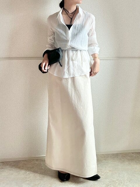 Style①リボンでウエストマーク、ふんわり×きちんとバランスコーデ