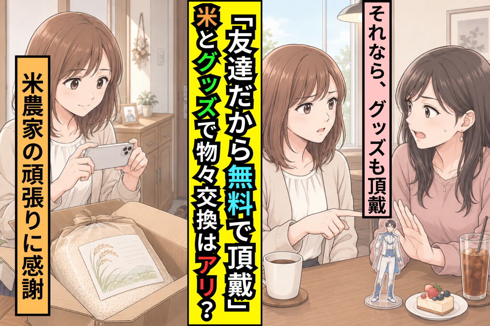 「友達だから無料でいいでしょ？」新米をねだった友人に、私が指さした限定グッズ